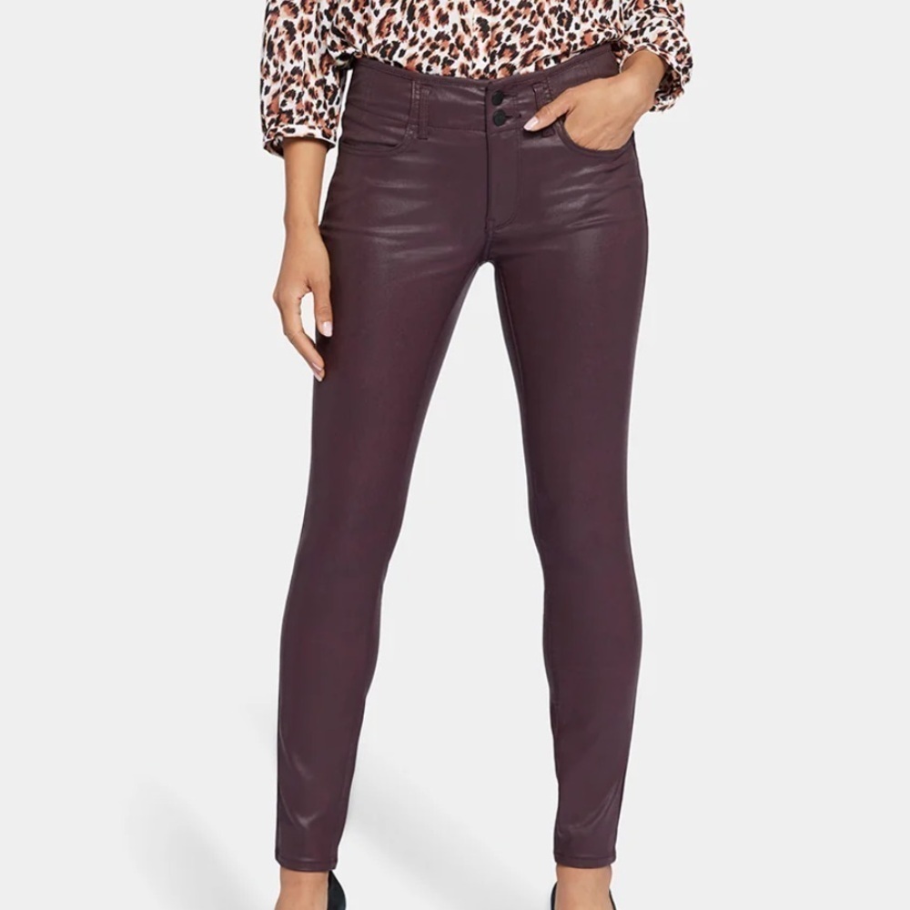 Vince- Burgundy Waxed Skinny Jeans with Zipper Ankles